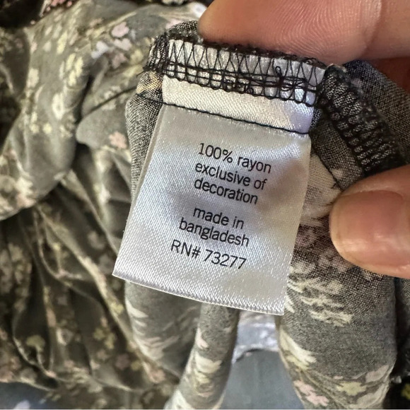 Smocked Tie Shoulder Dainty Ditsy Floral Midi Dress Large Cottagecore Picnic - Picture 7 of 10